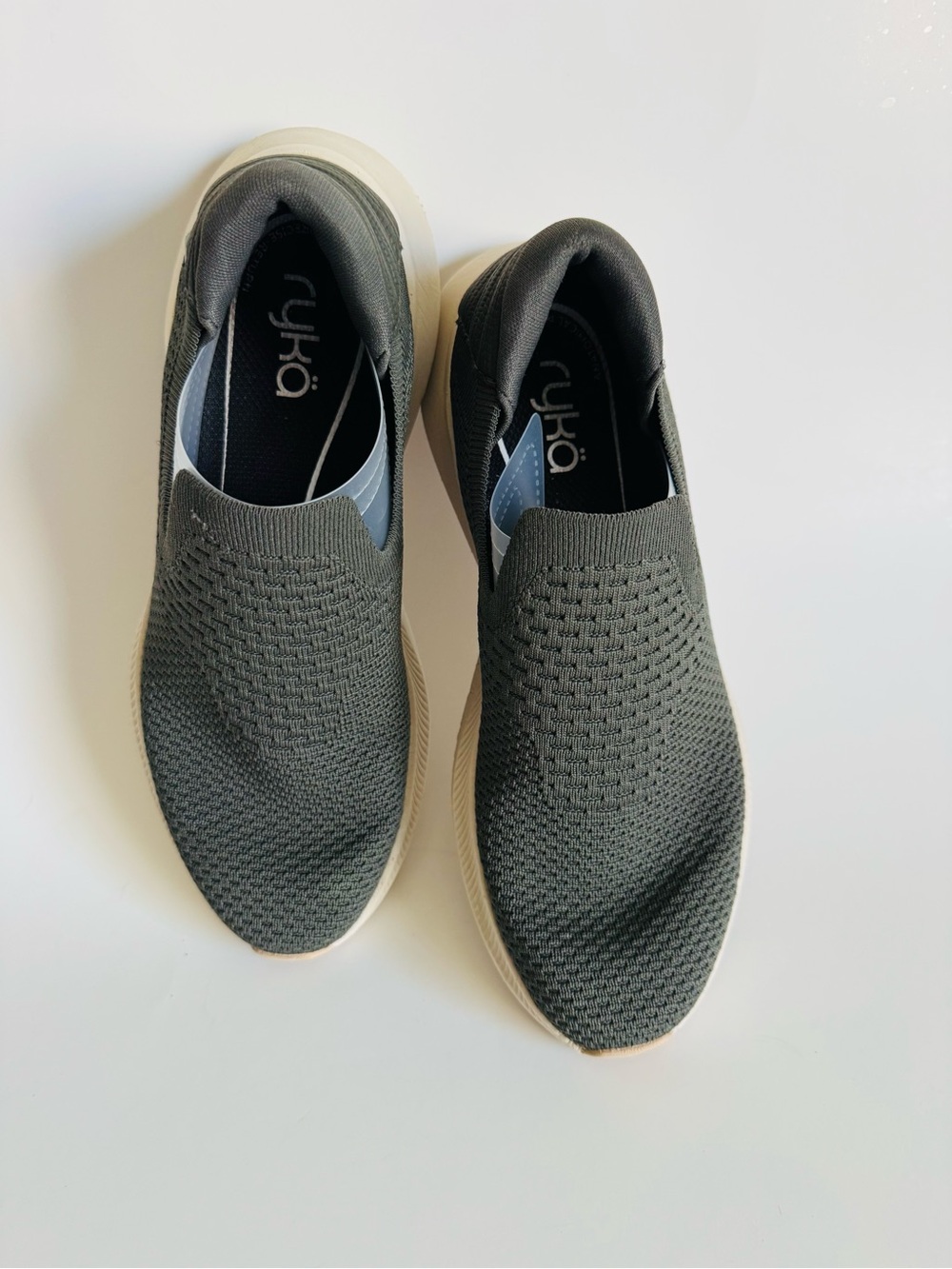 Ryka Women's Slip-On Athletic Shoes in Dark Gray and White